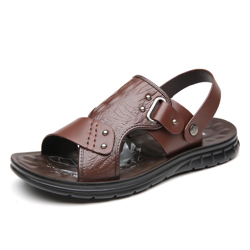 Men's Summer Leather Beach Sandals - Non-slip, Soft Sole, Plus Size, Casual Outdoor Driving Shoes