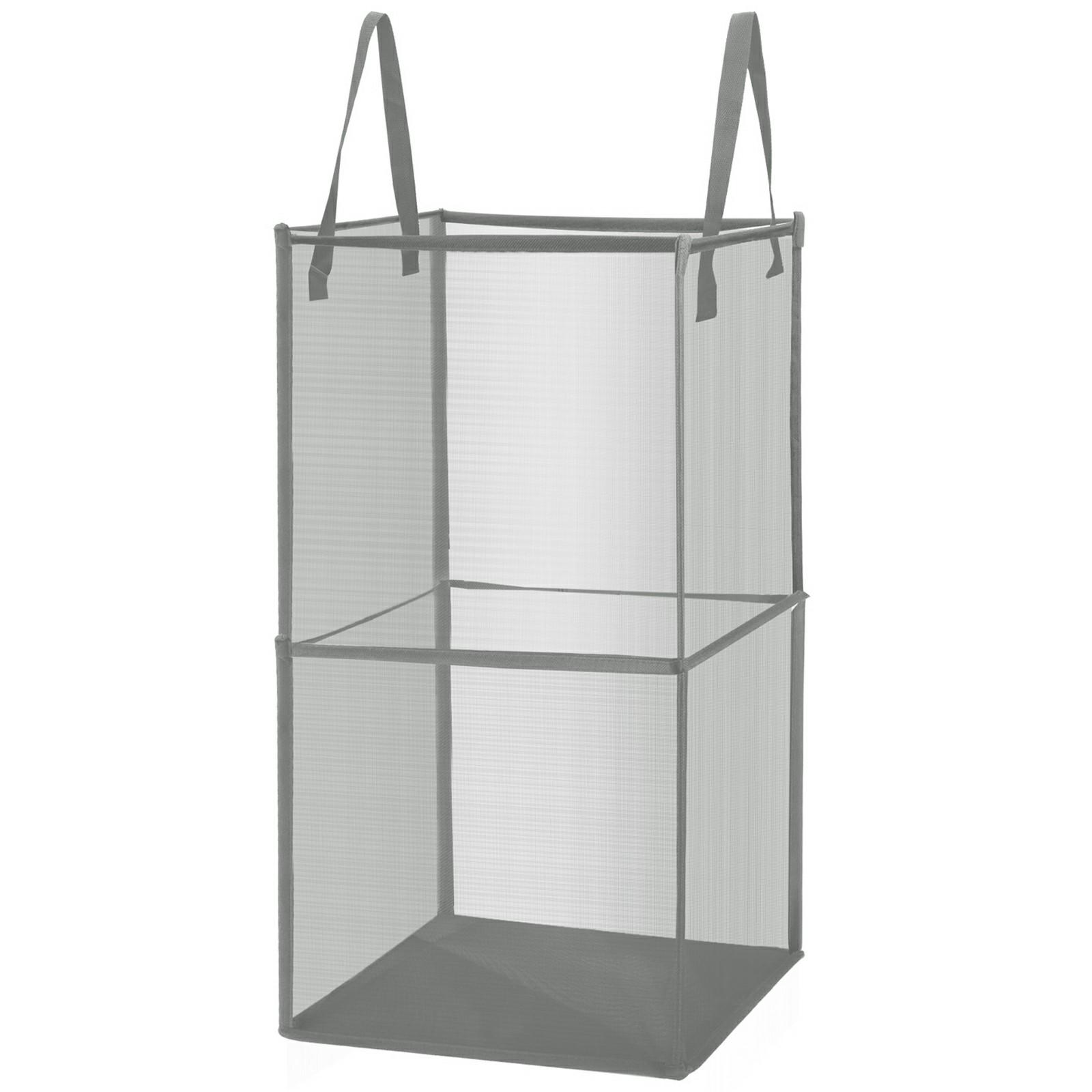 

Double Layer Portable Square Mesh Laundry Basket with Handles Foldable Clothes Hamper C