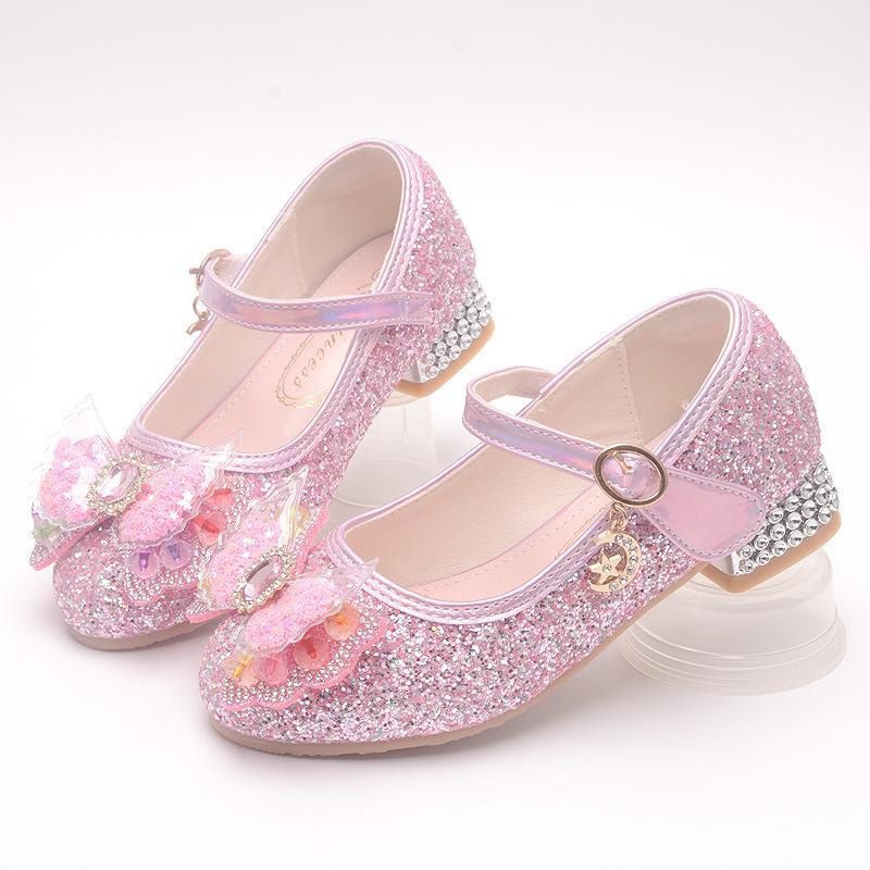 Girls' High-Heeled Princess Shoes, New Spring and Autumn Children's Single Shoes, Elsa Angel Butterfly Shoes, Fashionable Baby Shoes for Girls
