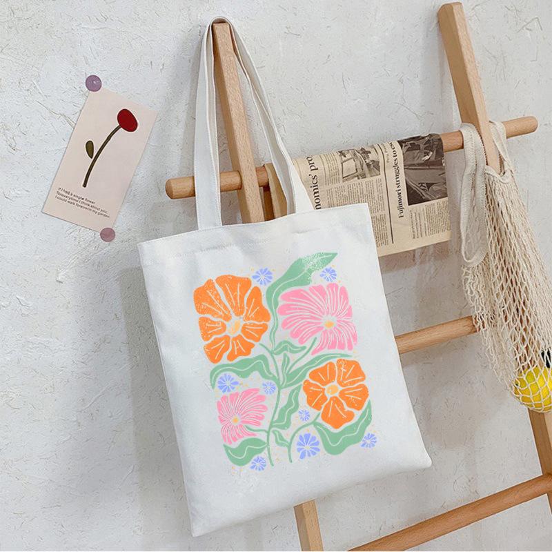 Floral Print Canvas Bag Casual Handbag Women Large Capacity