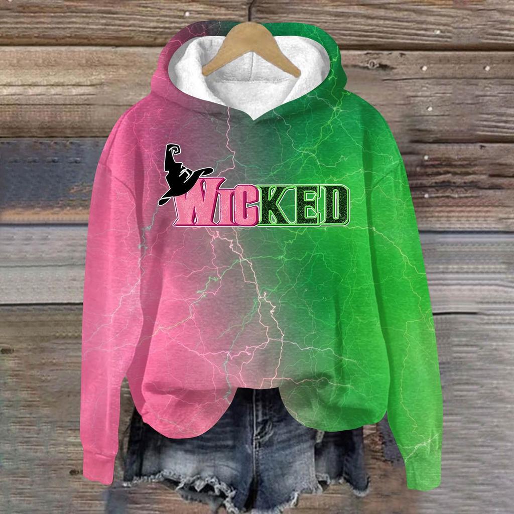 Women's Fashionable Casual Oversized Long-Sleeved Hooded Print Pullover Sweatshirt