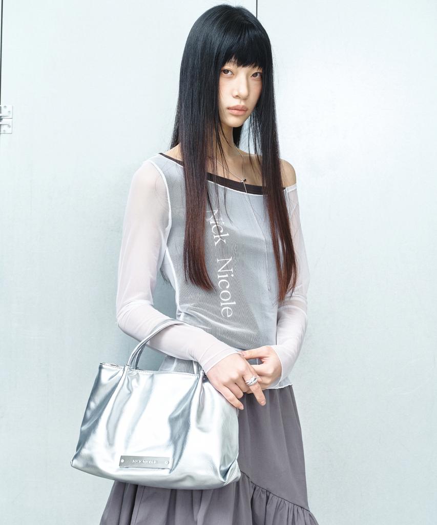 Nick&Nicole Crystal Faux Leather Tote Bag_Silver