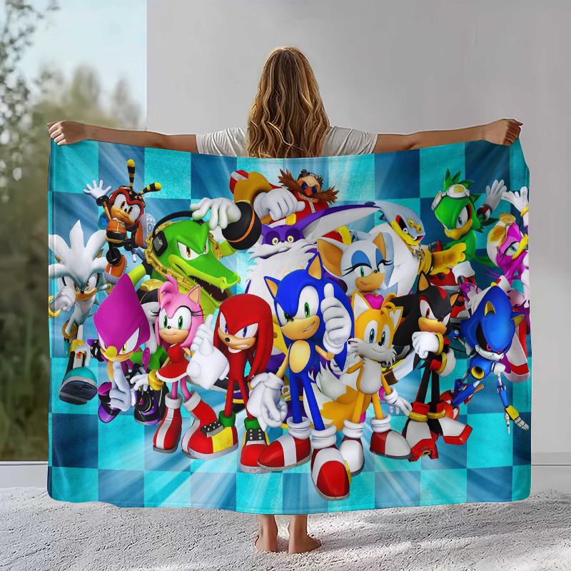 Retro S-Sonic Cartoon Game Flannel Blanket,Ultra Soft Warm Plush Throw for Home Bedroom Bed Sofa Cover Camping Picnic gift