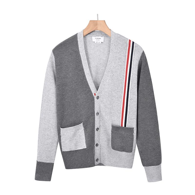 Men's Color Block V-Neck Cardigan Sweater - Korean Style with Four Stripes, Autumn/Winter 2025 Collection