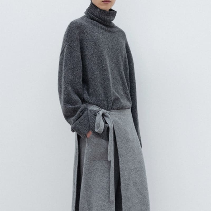 UMARMUNG COLLECTION Super Fine Merino Layering Wrap Skirt_Heather Grey