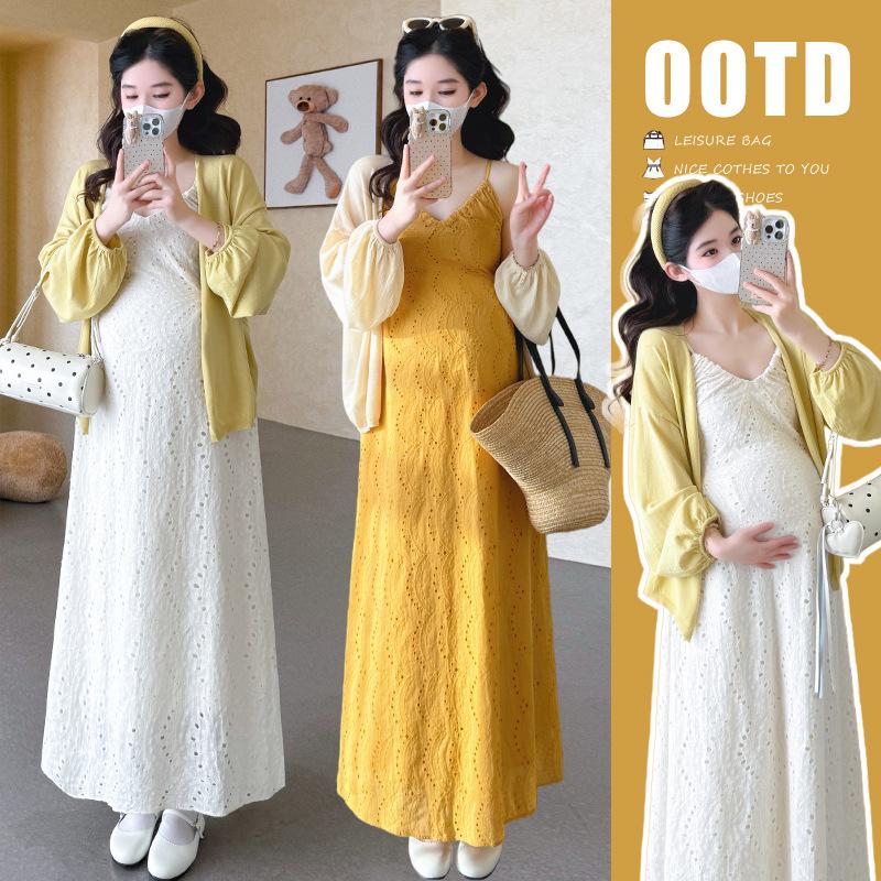 2026 Spring Korean Style V-Neck Maternity 2-Piece Holiday Set 2XL