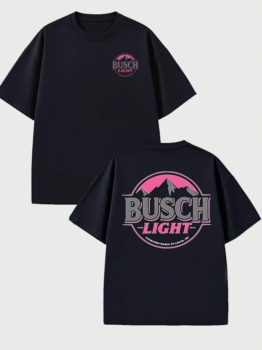 Retro Style Busch Light Bier T-Shirt Mit Berg- und Sonnenuntergangsdesign 100% Baumwolle 220g Beidseitiger Druck T-Shirt 5XL bunt