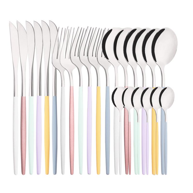 6People Luxury Gold Dinnerware Set Stainless Steel Tableware Set Knife Fork Spoon Flatware Cutlery Set Silverware Bright Light
