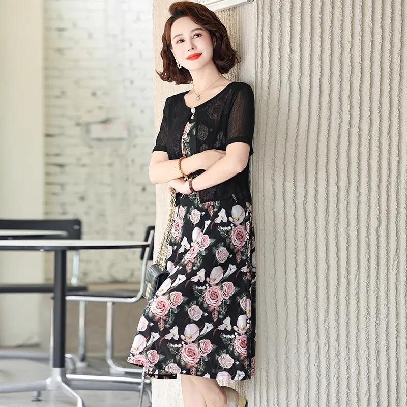 

Женское летнее темпераментное платье с короткими рукавами, удобное платье Mom Cover Meat, тонкая юбка длиной до колена 6XL чёрный