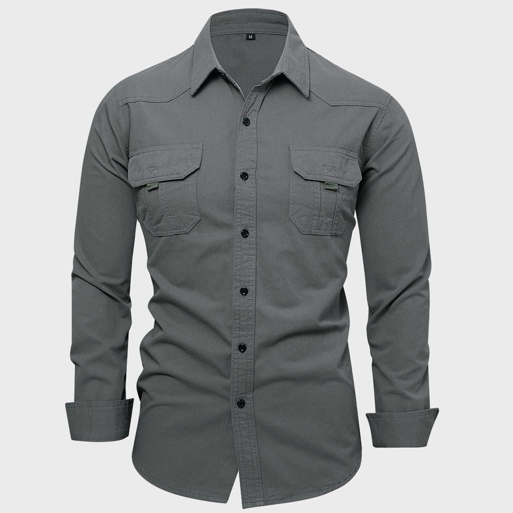 New Autumn Collection: Men’s Plain Long-sleeved Cotton Workwear-style Shirt