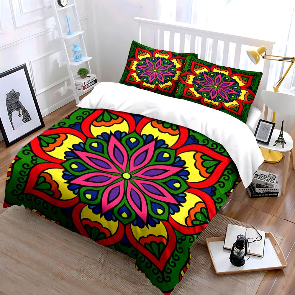 Vibrant Floral Kaleidoscope. Bedding Sets Duvet Covers Pillowcases(1* Duvet Cover 2* Pillowcases Without Duvet Insert)