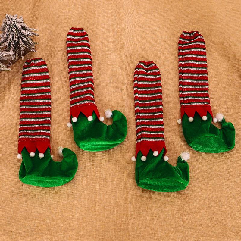 4pcs Christmas Decorative Items Striped Elf Cloth Table Legs Cover Chair Legs Cover Living Table and Chair Protective Cover