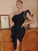 European and American Style One-Shoulder Irregular Hem Bodycon Bandage Dress