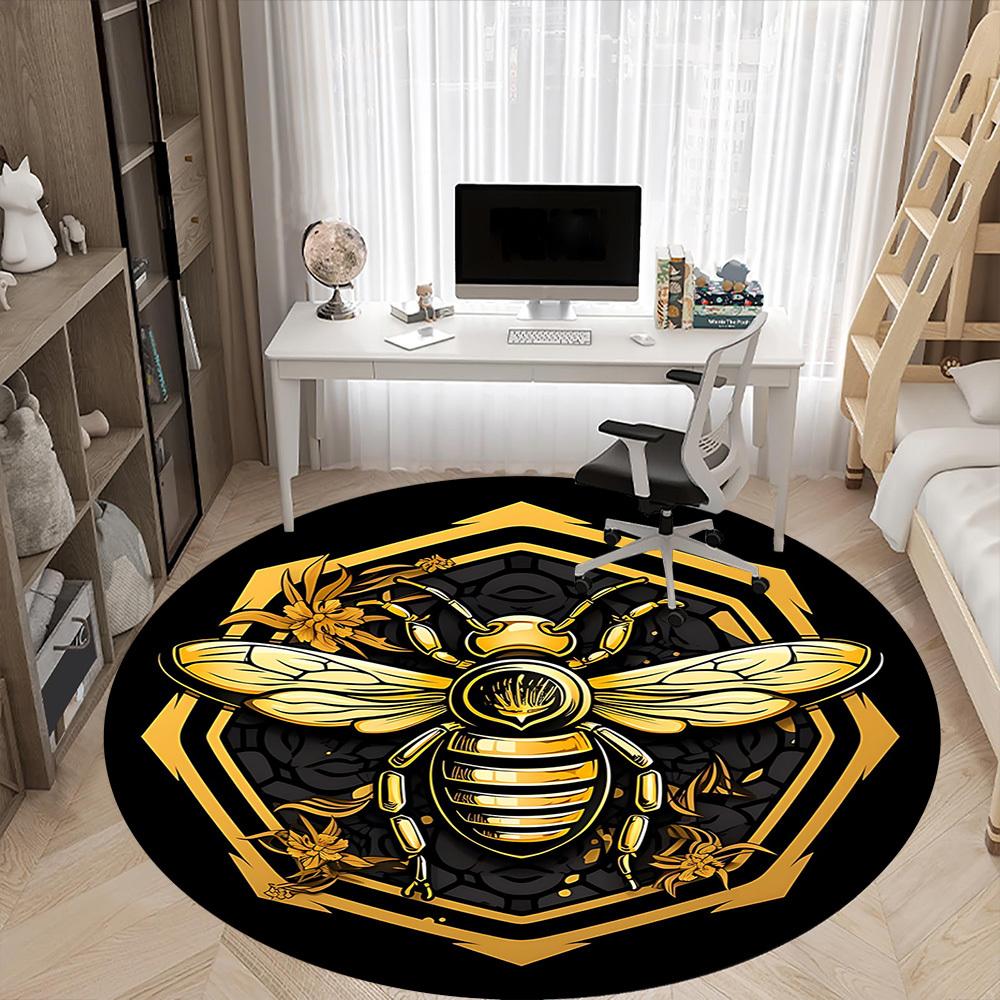 1PC Bee Honeycomb Office Round Area Rug, Mat Suitable For Office, Under Office Chairs Bedroom Living Room Home Decor, Room Deco