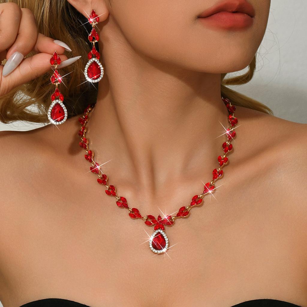 European and American New Luxury Full Diamond Bow Water Drop Set Two Piece Wedding Banquet Versatile Accessories