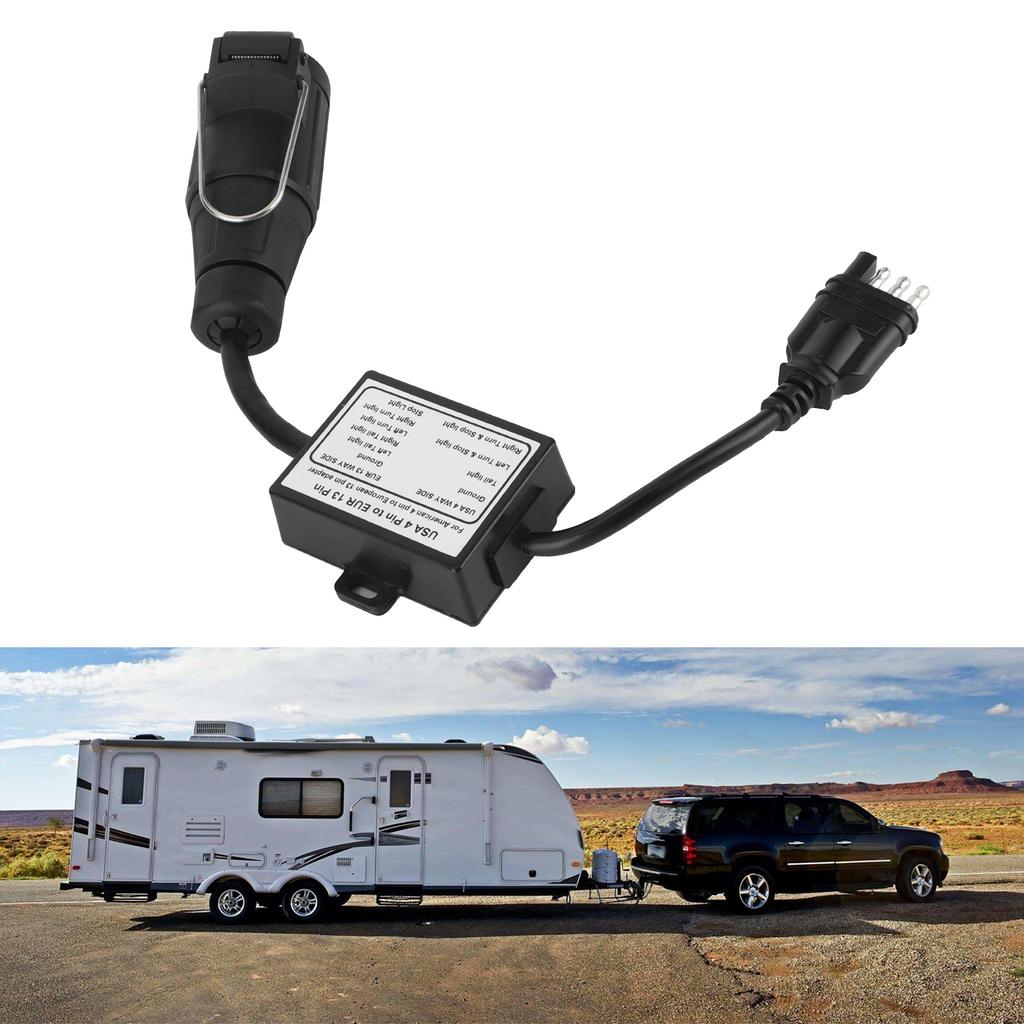 Trailer Connector US 4 Pin Flat Plug To EU 13 Pin Portable Trailer Light Circuit Wiring Converter