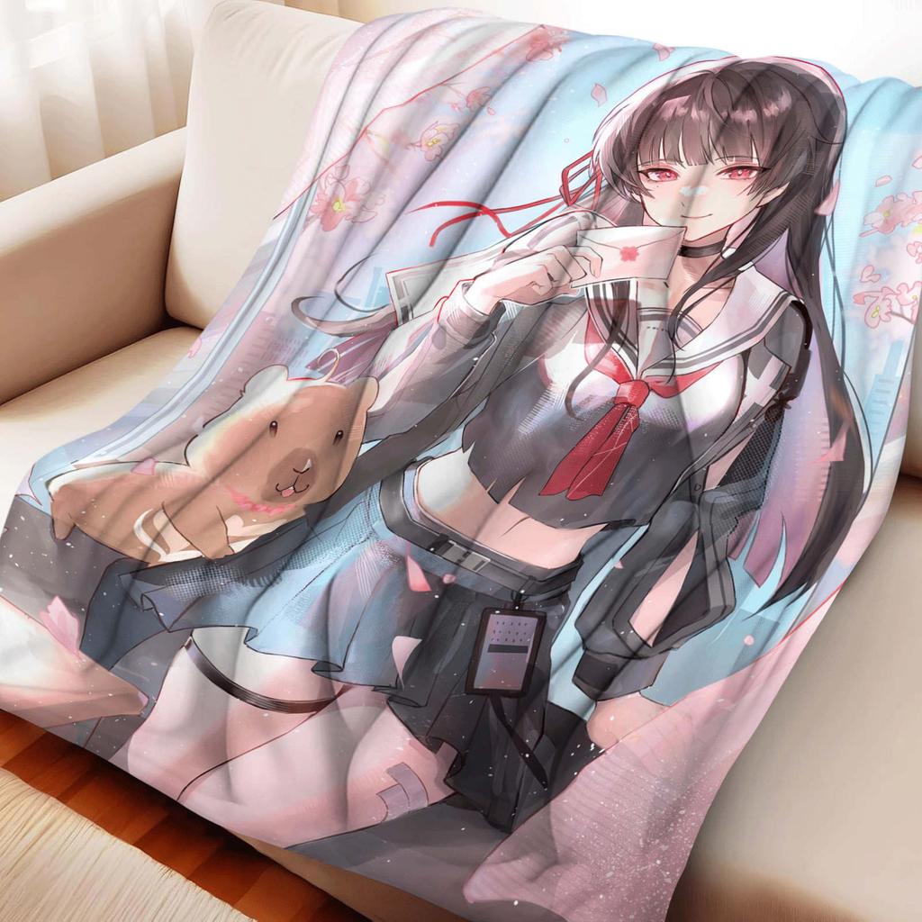 Cartoon Wuthering Waves Kuchiba Chisa Flannel Blanket Cover Warm Soft Anime Blanket Multifunctional Decor Home Universal Blanket