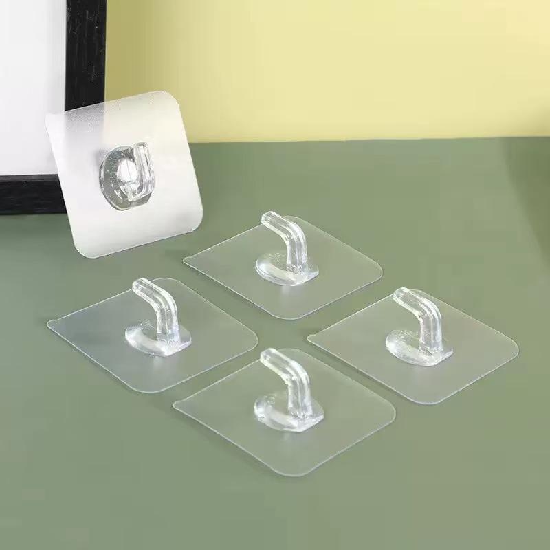 Clear No-Drill Adhesive Hooks: Strong, Traceless, Creative Wall Hooks for Kitchen & Bathroom