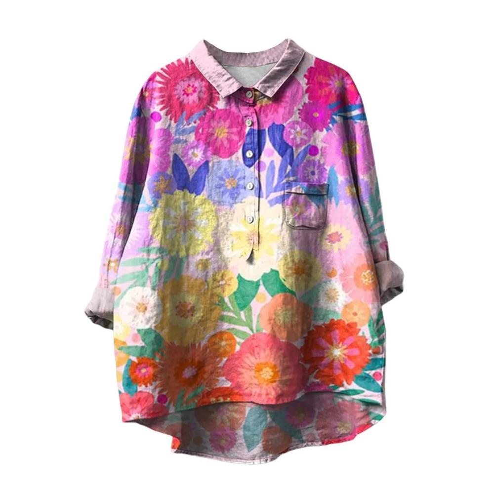 Damen Hemd mit Kragen, halber Knopfleiste, lockerem Schnitt, lässig, langen Ärmeln, aus Polyester