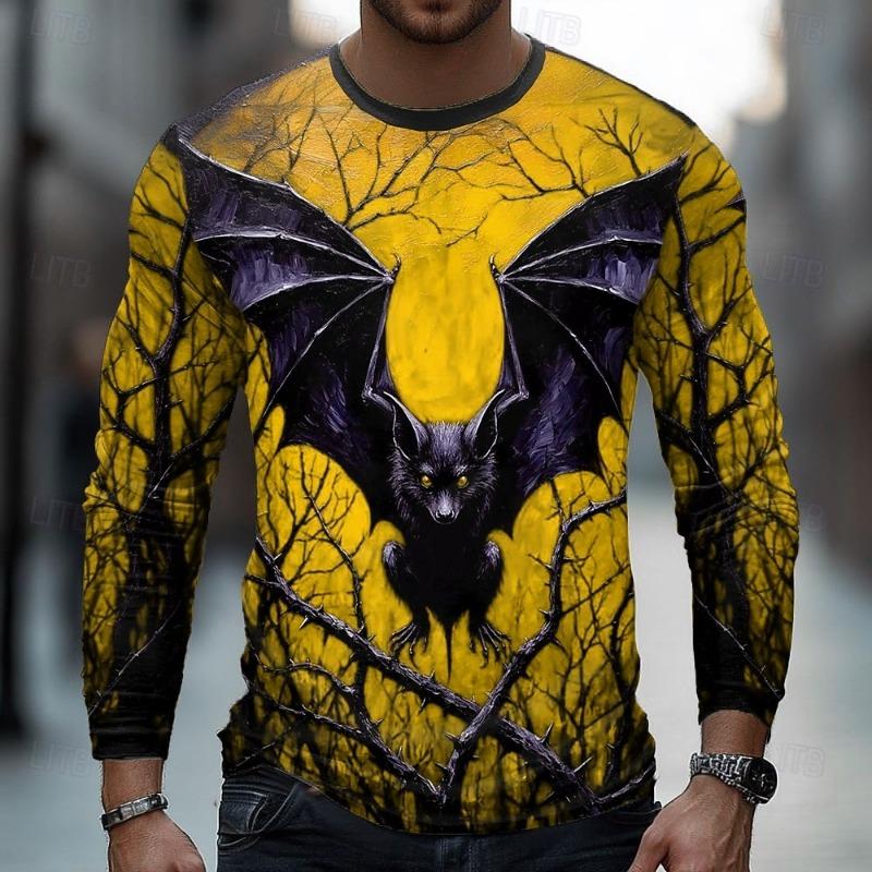 Men's 3D T-shirt long-sleeved T-shirt round neck top fashion Halloween bat horror street casual daily autumn new style