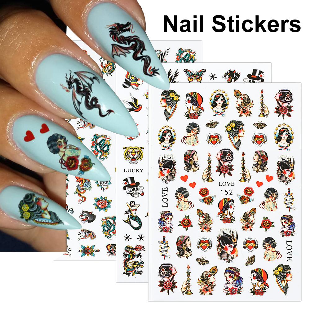Wraps Slider Self Adhesive Dragon Snake Nail Stickers 3D Black Gothic Style