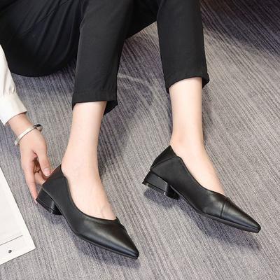 Chaussures simples pour femmes à bout pointu, bouche peu profonde, talon bas, ne fatiguent pas en station debout prolongée, chaussures de travail, noir professionnel pour femmes, souple
