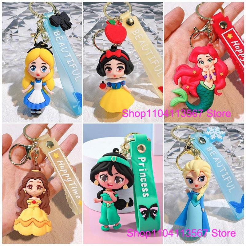 Anime Cartoon Silicone Girl Mermaid Princess Keychain Cute Snow White Anna Alice Keyring Bag Key Chain Pendant Kids Toys Gifts