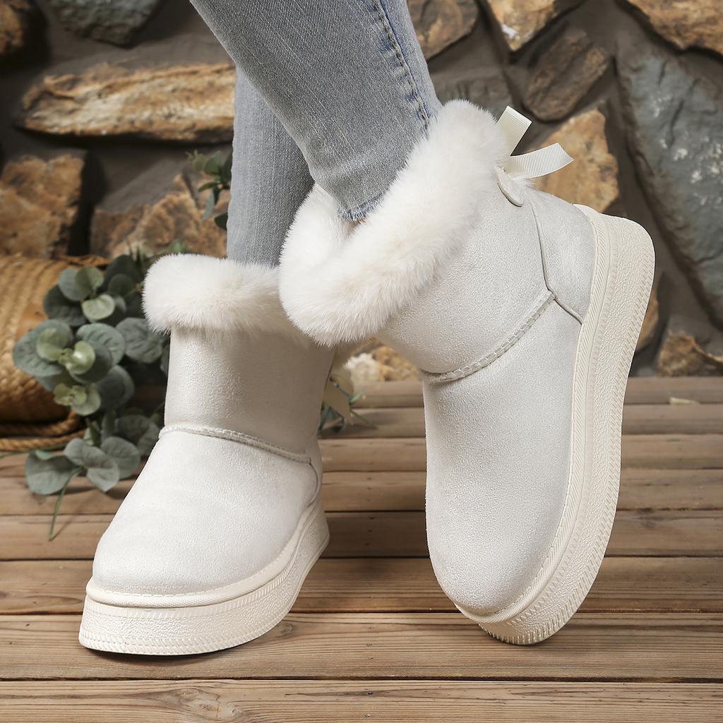New Style Fashionable Bow Round Toe Elegant Snow Boots Winter Flats Wear-resistant Soft Plus Velvet Warm Women's Luxury Shoes