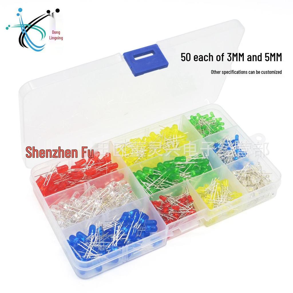 3mm & 5mm Multicolor LED Diode Pack: Red, Green, Yellow, Blue, White - Straight Plug Lamp Beads Components.