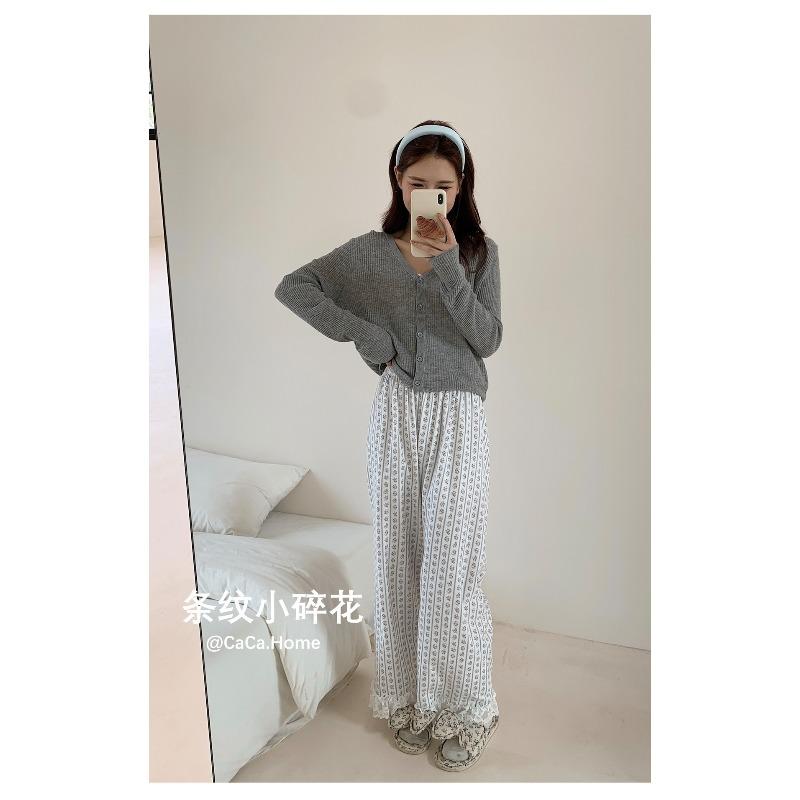 

Pure cotton polished lace house pajama pants autumn and winter new home pants thin mid-waist trousers can be worn outside average size (90-68kg)