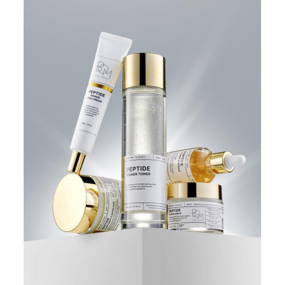 B.o.m Peptide Power Skin Care 5 Piece Set  Toner   Ampoule   Cream   Eye Cream   Sleeping Mask 
