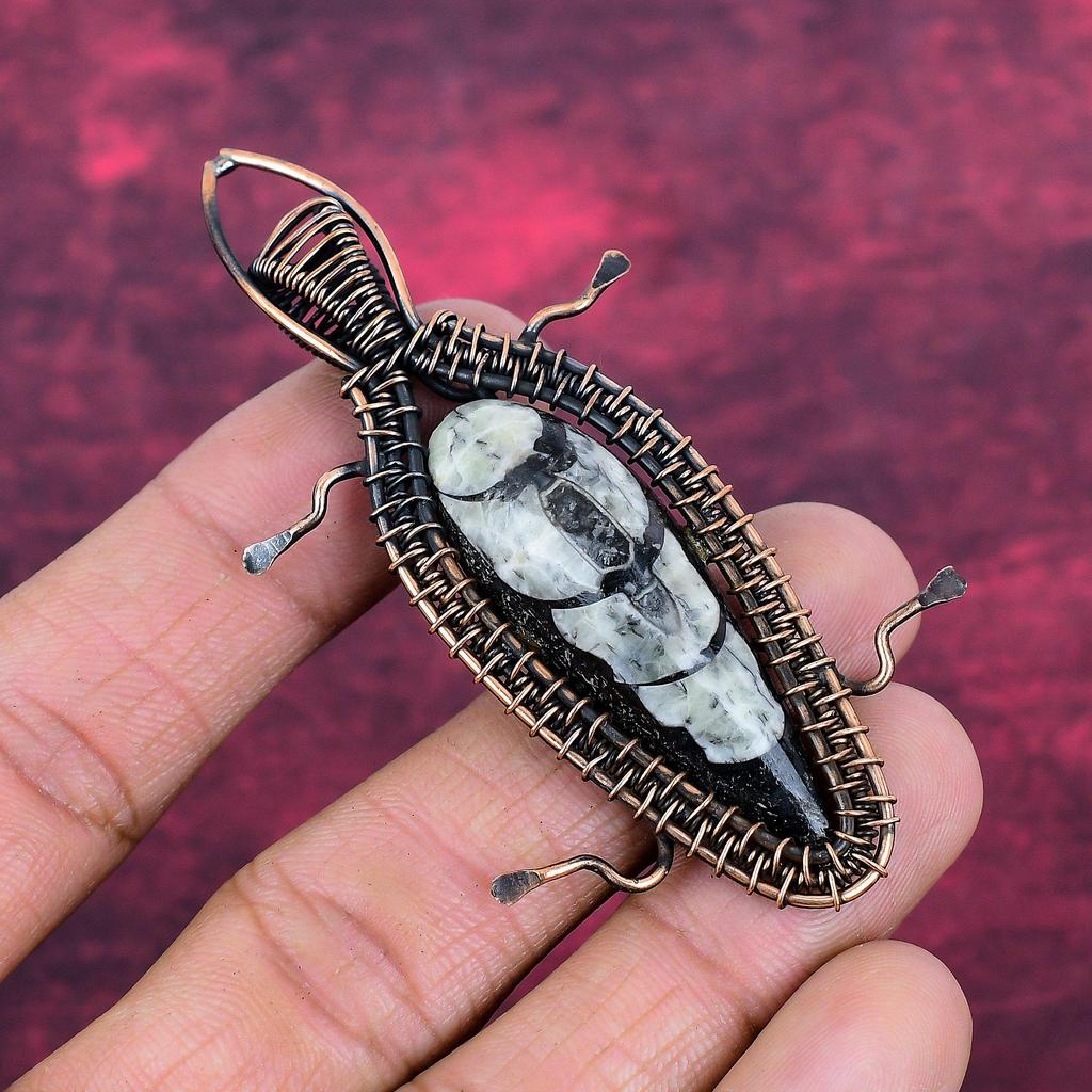 Orthoceras Fossil Pendant Copper Wire Wrapped Handmade Jewelry Gemstone Pendant