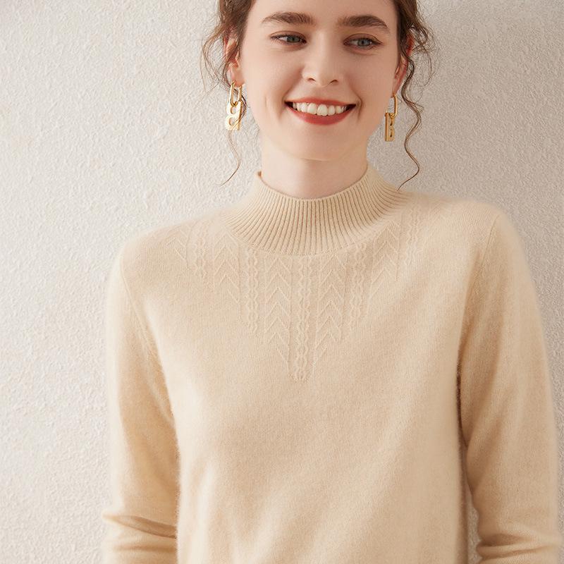 Women's Cashmere Long Sleeve Knitwear: Versatile, Stylish, Slimming Half-High Neck Sweater for Autumn/Winter