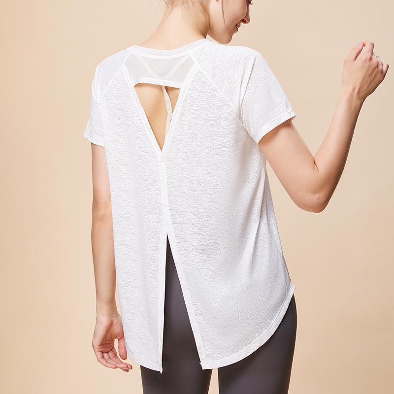 

Женская спортивная футболка с коротким рукавом, сетчатыми вставками, свободная, дышащая, прикрывающая бедра Medium покинуть белый