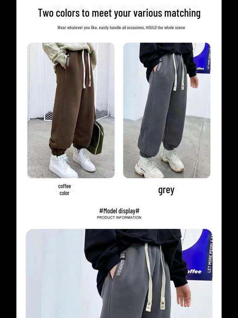 Tykk fleece joggebukse for barn - Høst/Vinter Unisex fritidsbukser med lammeull