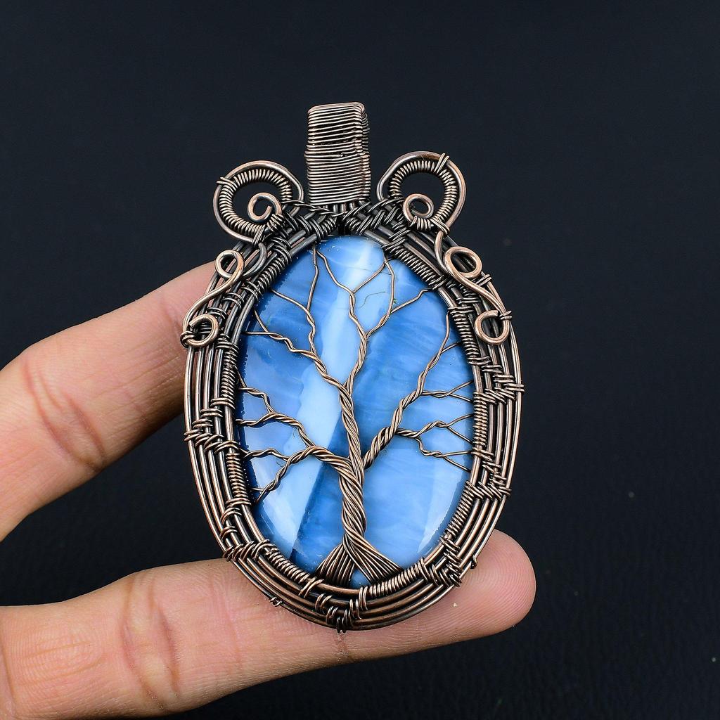 Tree Of Life Owyhee Opal Pendant, 999 Copper Wire Wrapped Jewelry, Gemstone Pendant, Gift For Her Handmade Dainty Jewelry