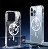 Capa Transparente Magnética de Cobertura Total com Cesta Suspensa Flor de Ameixa para iPhone 14/15/16/17 Pro Max
