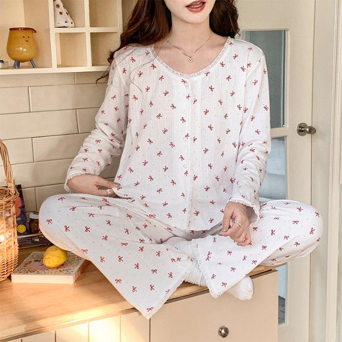 Korean Pink Lace Pajama Set - Spring/Autumn Comfort Wear for Women