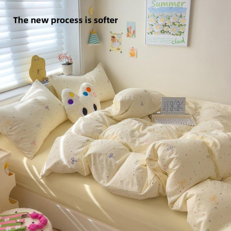 A-class cotton wash set, four-piece set with double-layered gauze bedsheet, duvet cover, and bed skirt, suitable for all seasons