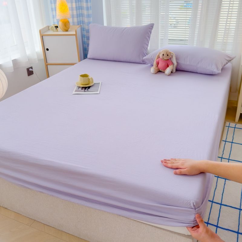 Japanese Style Washed Cotton Checkered Bed Sheet Three Piece Set, Fully Wrapped Bed Sheet, Non Slip Single Piece, Simmons