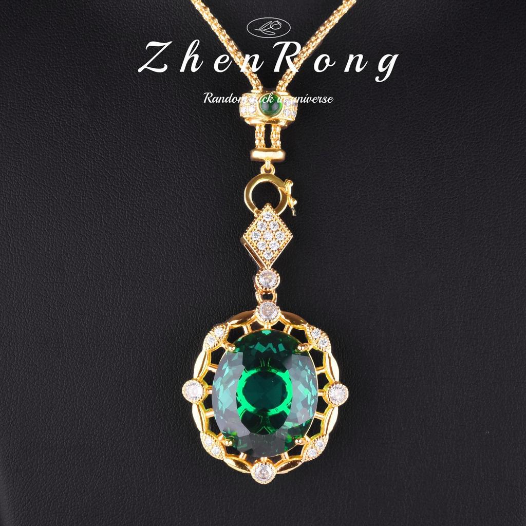 European & American Style Pigeon Blood Red Simulated Ruby Openwork Pendant with 18K Gold-Plated Emerald Aquamarine Necklace for Women