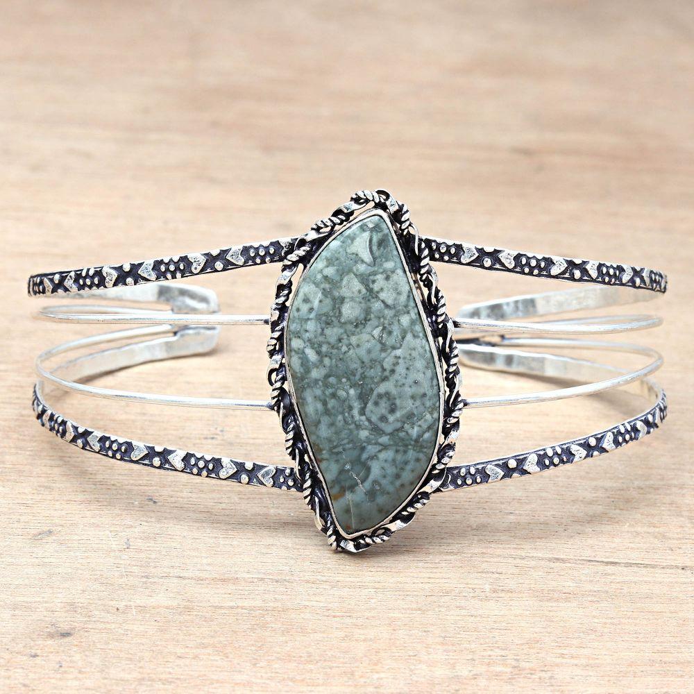 Moss Agate Gemstone Antique Jewelry Cuff Bracelets 7''Adjustable