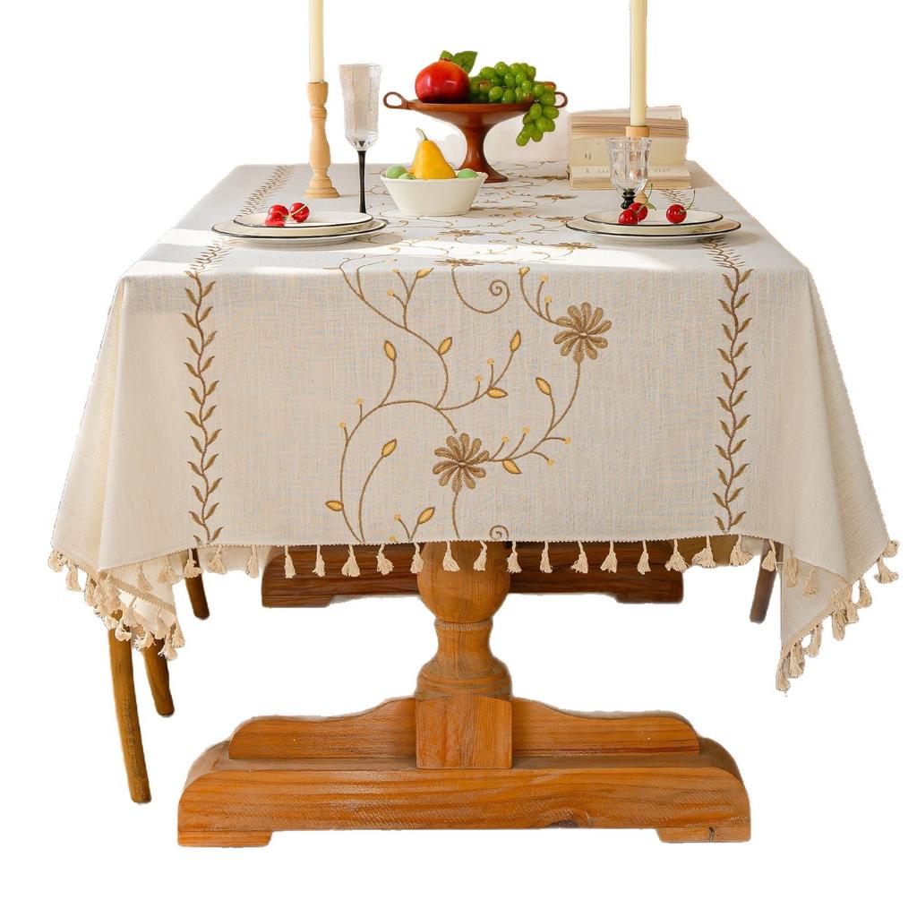 Modern Simple Embroidered Table Cloth Plant Flower Decoration Rectangular Table Cloth Versatile Coffee Table Cloth