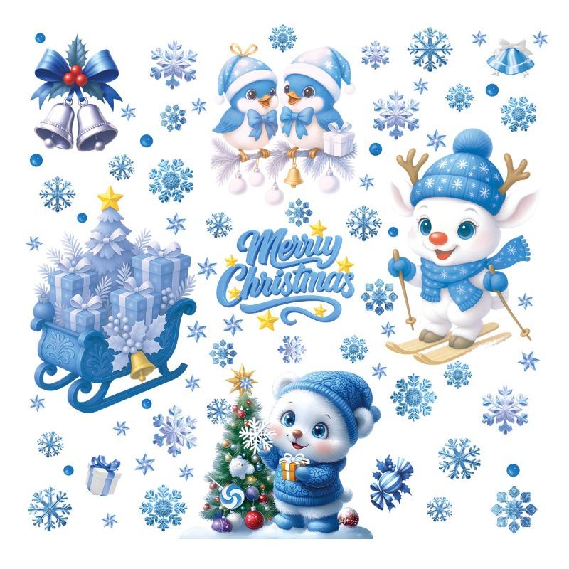 Kerst Blauwe Sneeuwman Raamstickers Kerstman Vogel Sneeuwvlok Eland Ornamenten Vrolijk Kerstfeest Gelukkig Nieuwjaar