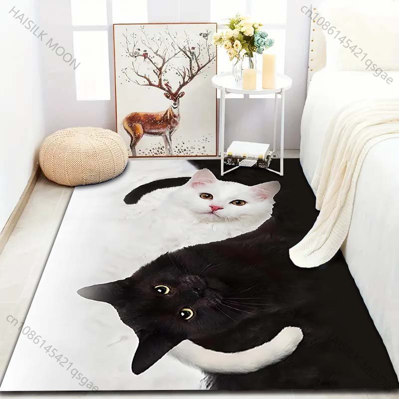 Black Cat White Cat Personalized Print Carpet for Living Room Bedroom Bedside Sofa Table Floor Mat Home Area Rug Decor for Gifts