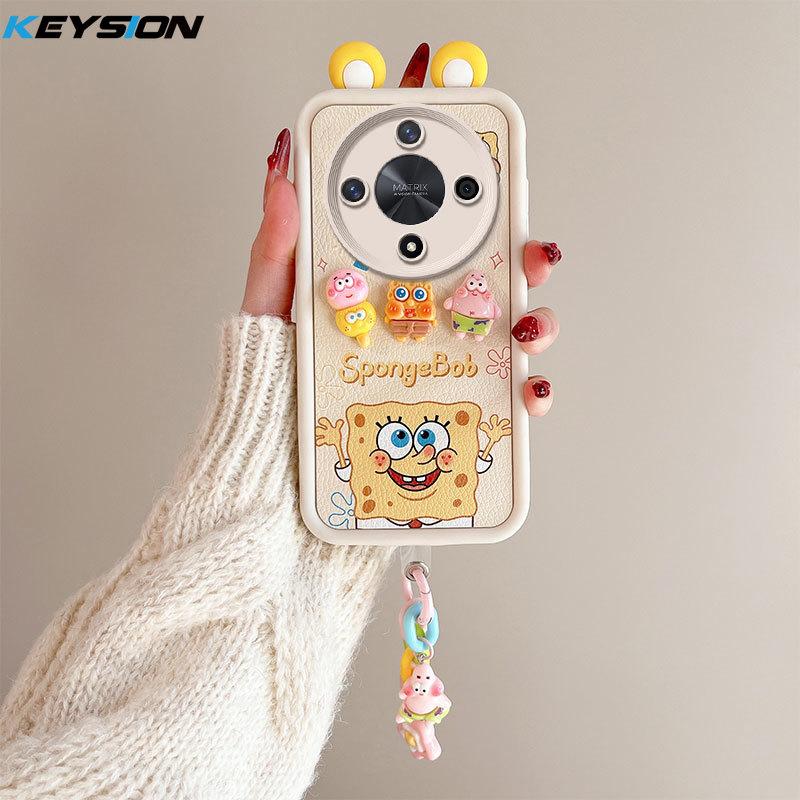 KEYSION Cute Ear 3D Cartoon Case for HONOR X9b 5G with Bracelet Soft Silicone Shockproof Phone Cover for Huawei Magic 6 Lite 5G