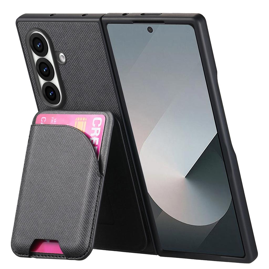 Für Samsung Galaxy Z Fold7 5G Magnetische Hülle Ständer Denim-Textur Leder-Rückseite mit Abnehmbarer Kartenhalter-Tasche