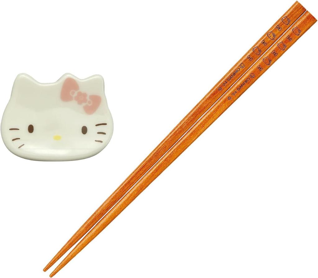 Sanrio Characters Hello Kitty with Chopstick Rest Japanese Kitty Made In Day (SANRIO) Chopsticks, 22.5cm Long, Set, Approx. 4x2cm, Tableware,