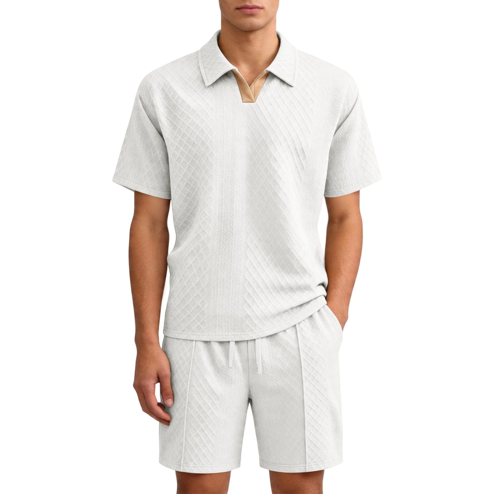 

Men s Summer Casual Sports Suit Shirt Short-sleeved Shorts Men s Clothing XL білий