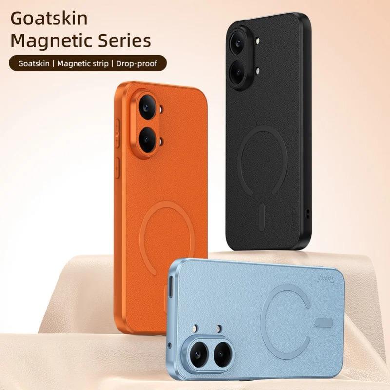 Luxury Goat Skin Leather Magnetic Ring Phone Case for POCO X8 Pro X8 Pro Max Redmi Turbo 5 5Max 4Pro K90/K80 Pro Max Back Cover